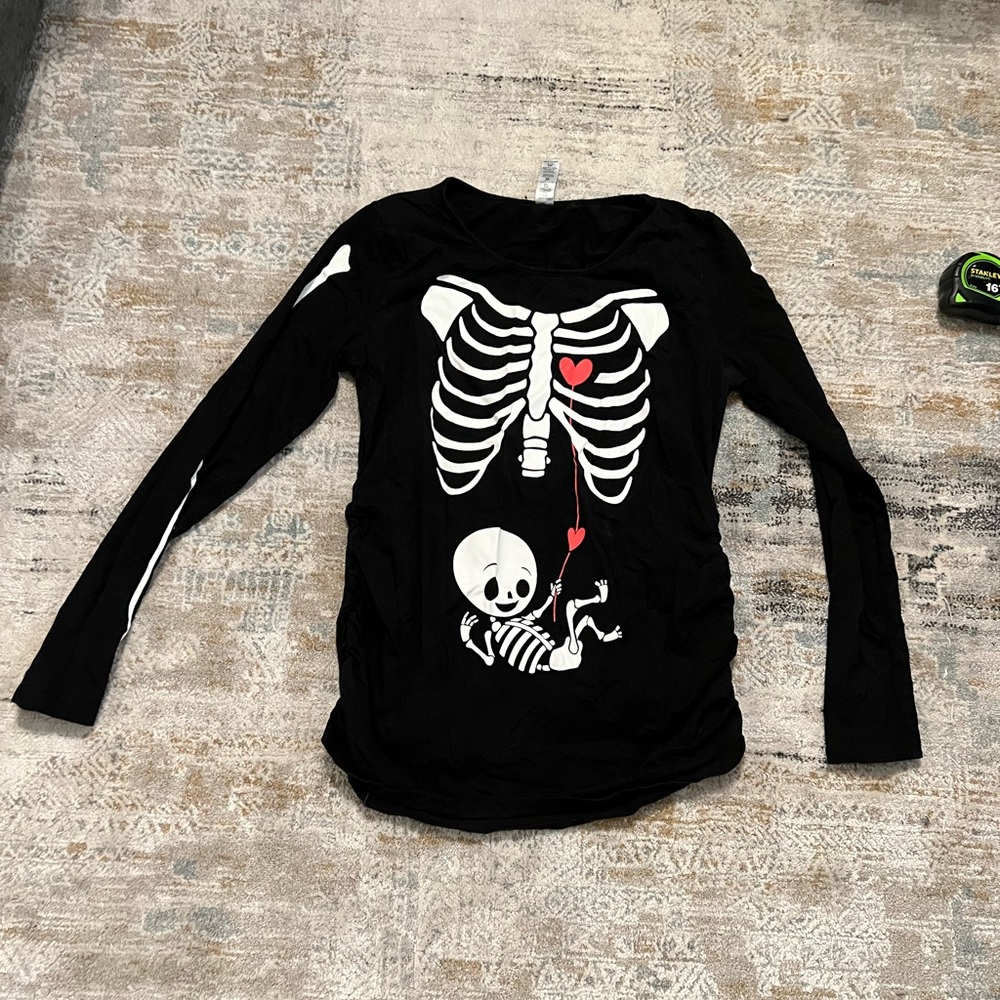 Black Skeleton Print Maternity  Shirt